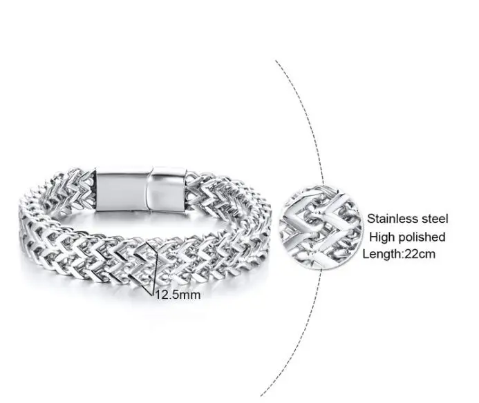 Stainless steel Mens jewelry Sold Double Link Chain bracelet Bangle 12.5mm 8.66'' high quality