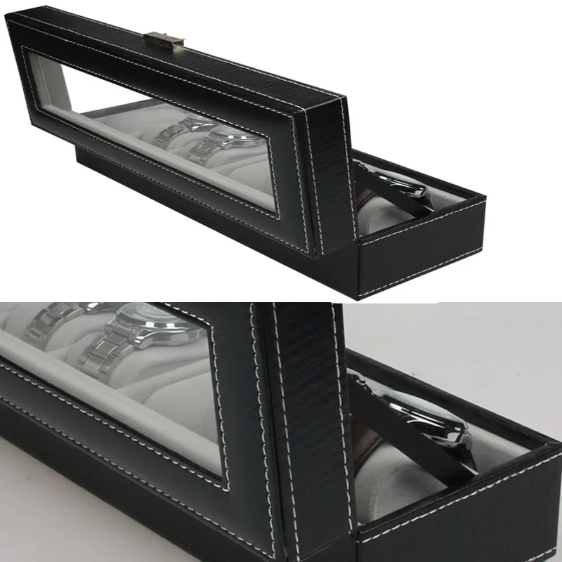 Hot Quality PU Leather Watch Boxes Storage Organizer Box Luxury Jewelry Display Watch Case Black Watch Organizer