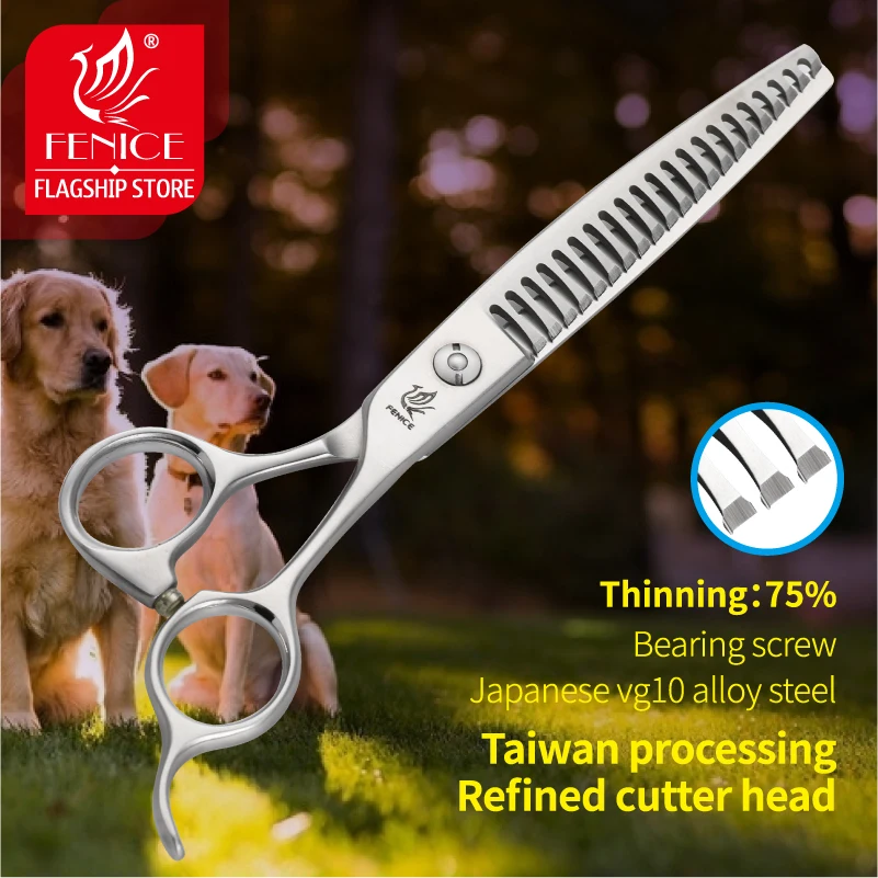 Fenice 7.0 inch Pet Grooming Dog Thinning Scissors VG10 Stainless Steel Shears Thinning Rate 75%