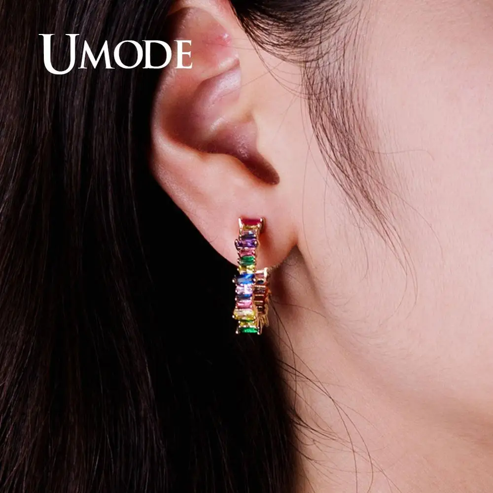 UMODE C Shape Design Modeling Color Cubic Zirconia Jewelry Earrings Lead Geometric For Women NEW Fashion Hoop Earrings UE0607