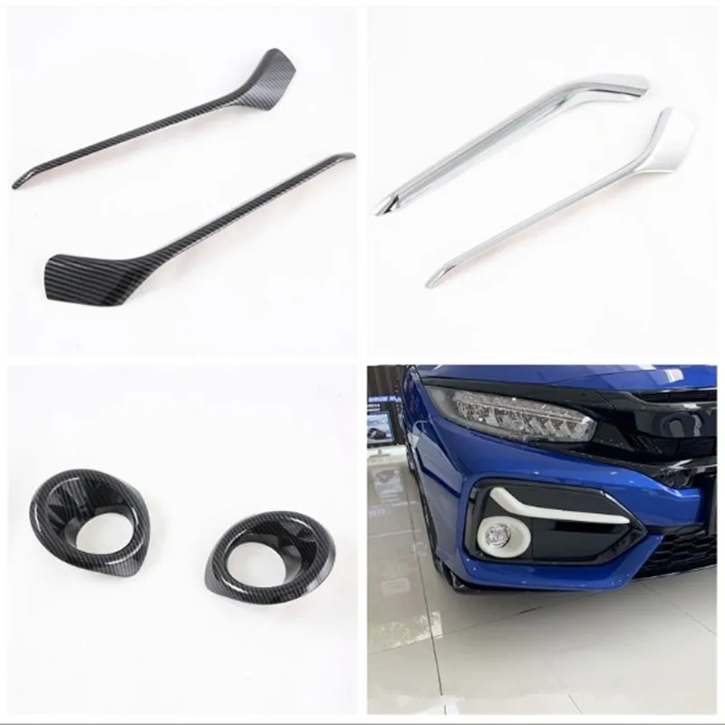 4Pcs Car Front Foglight Eyelid Foglight Lamp Ring Cover Trim Sticker Chrome ABS For Honda Civic Hatback 2020 Car Styling