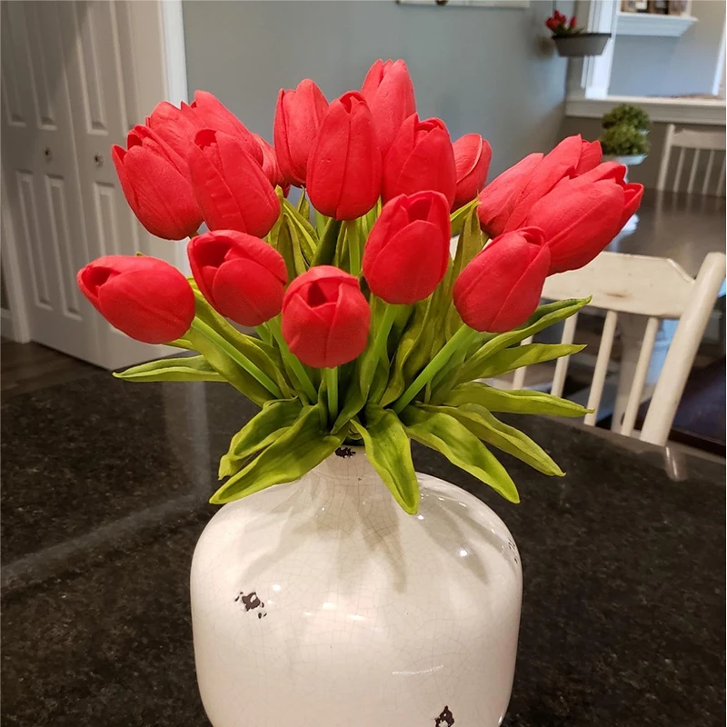 10pcs Artificial Flowers Real Touch Tulips Wedding Bouquets Flowers Fake PU Tulips for Wedding Decoration Home Garden Decor