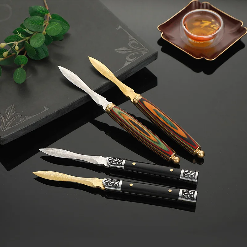 Damascus Pattern Stainless Steel Tea Knife, Kung Fu Tea Accessories, Chinese New Year Gift