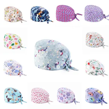 Chapeau doux imprimé Floral pour infirmière, serviette enveloppante absorbant la sueur, chirurgicale, Anti-salissure, casquette en pur coton avec bouton, gommage