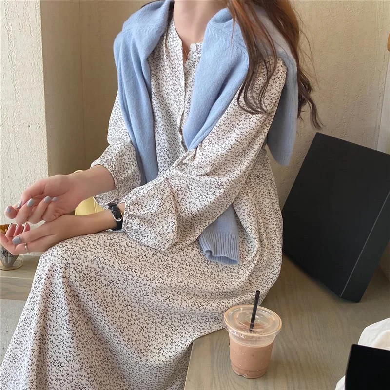 

New New Spring Dress Girls Boho Chiffon Female Vintage Dress Party oversize long Sleeve Women Dresses Robe Vestido