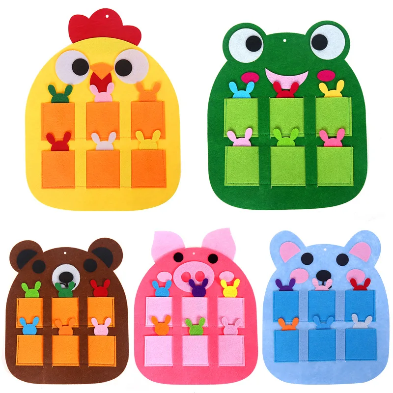 1 Set Felt Animals Elf Kindergarten Teaching Tools Brain Development Crafts for Kids Toys Attendance Record Morning Check Bag