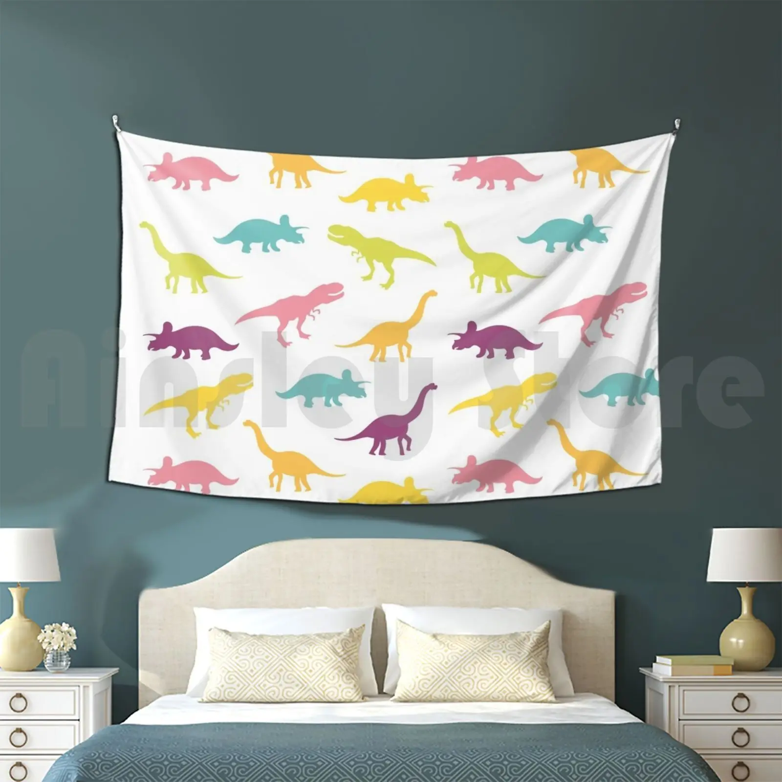 Dinosaur Tapestry Living Room Bedroom Kids Dinosaur Colores Love Funny Fun Positive Dino T Rex Trending Sleeping