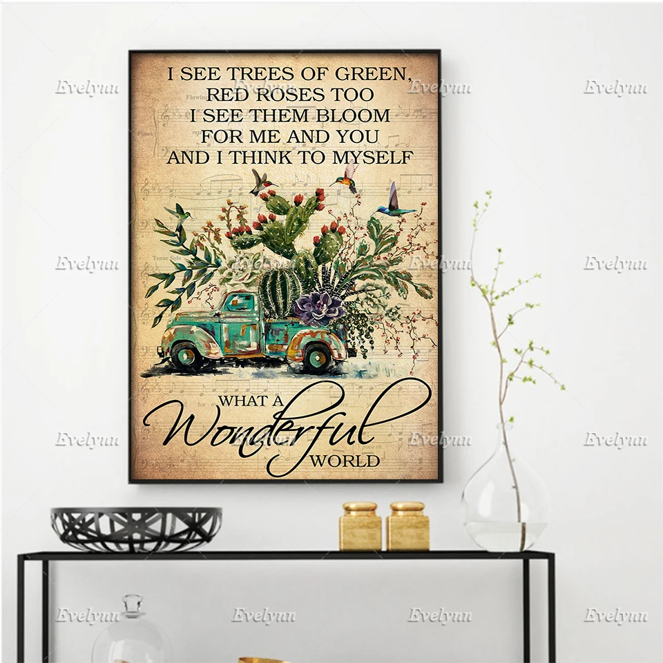 Gardening And Hummingbirds Lovers What A Wonderful World Lyrics Poster Gardener Wall Art Prints Home Decor Canvas Floating Frame