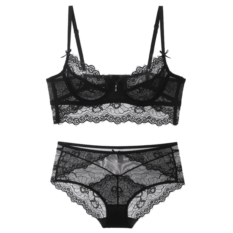 Green Floral Lace Bra And Panties Set Plus Size Transparent Underwire Push Up Bras Embroidery Underwear Women Sexy Lingerie Sets