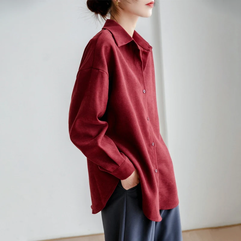 Spring Women Vintage Oversize Corduroy White Shirts Pockets Full Sleeve Turn-Down Collar Casual Blouse Office Lady Basic Tops T1