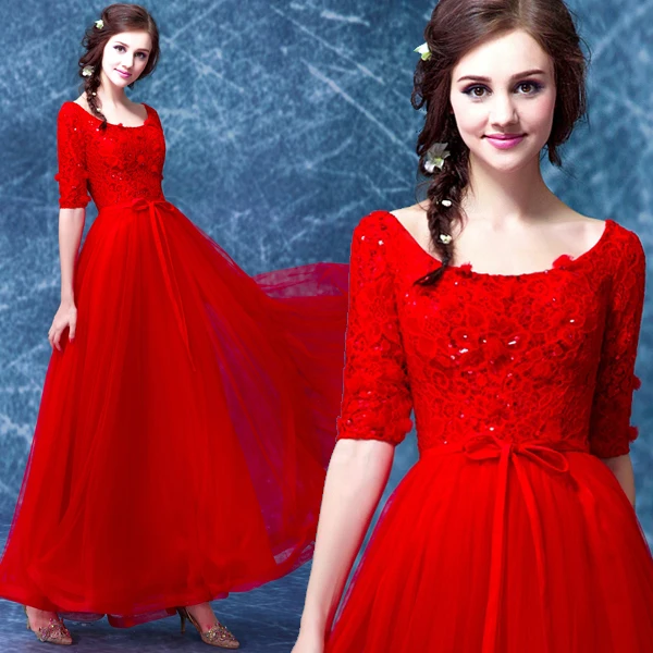 

bow lace half sleeve tulle red long 2019 new arrival formal robe de soiree vestido de festa longo mother of the bride dresses