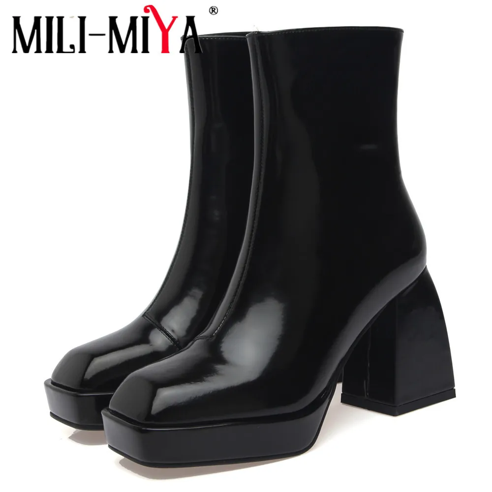 

MILI-MIYA Luxury Brand Design Short Ankle Boots Women Chunky High Heels Elegant Square Toe Side Zipper Daily Life Wild Shoes