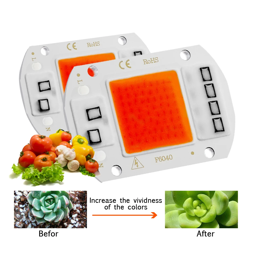 10ชิ้น/ล็อต LED Grow ชิป COB Full Spectrum LED Grow Light Phyto โคมไฟ AC 110V 220V 50W สำหรับในร่มพืชต้นกล้า Grow โคมไฟ