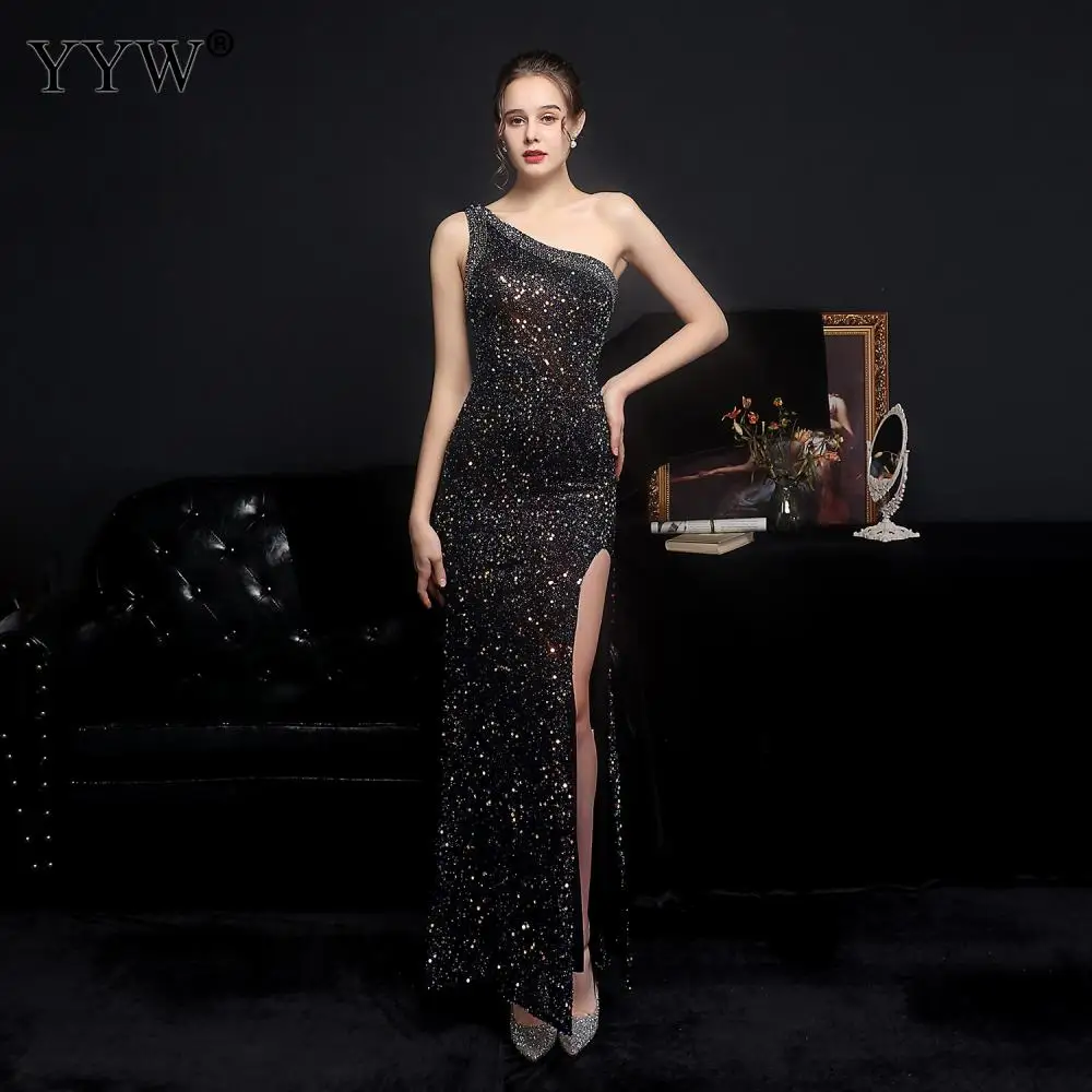 

2023 Fashion Slim Long Evening Dress Women Sexy High Side Slit Sequin Sleeveless Party Dresses Cocktail Ekegant Bodycon Vestidos