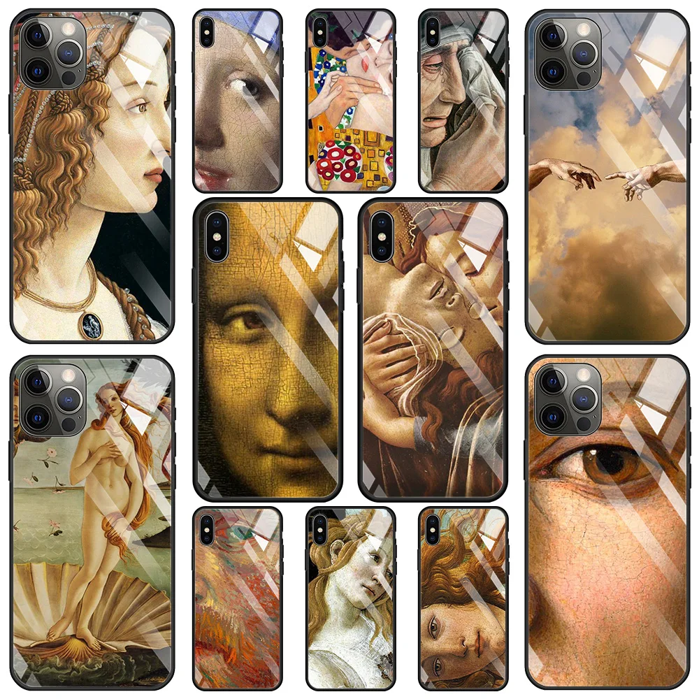 Art Paintings The Birth Of Venus Glass Case For iPhone 15 14 13 12 11 Pro Max 12Mini X XR XS Max 8 7 6s Plus Cover Phone Shell