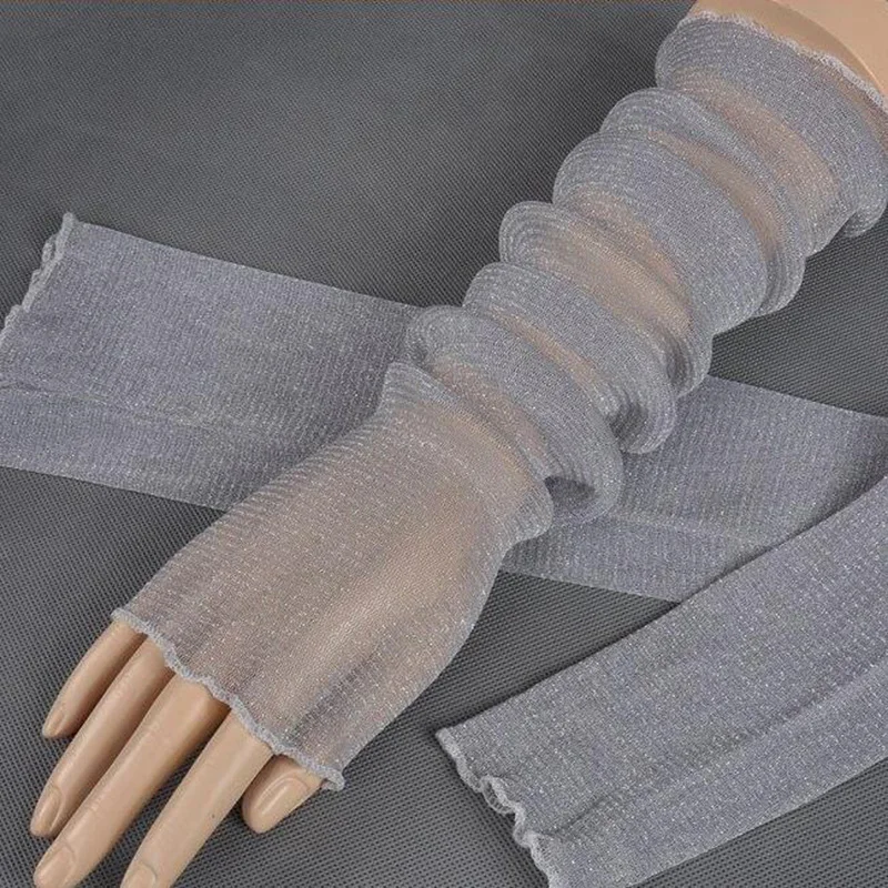 Korean Female Summer Sunscreen Glove Women's Mesh Sleeve Sexy Lace Thin Long Transparent Fingerless UV Driving Mitten M23