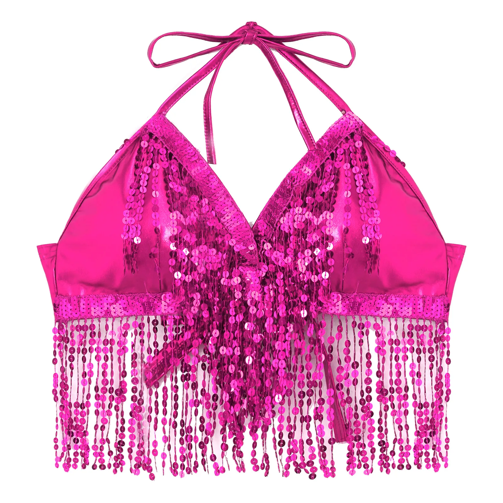 Womens Belly Dance Bra Top Costumes Sequins Tassel Indian Belly Dancing Halter Vest Bra Nightclub Rave Dance Performance Top