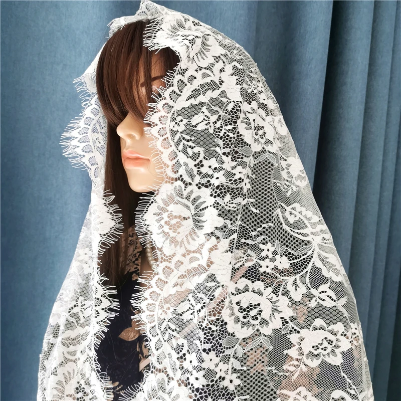 Mantilla Veils for Church Catholic Traditional Women Headcovering Head Wrap Soft Lace D Shape With Hair Clip Ivory