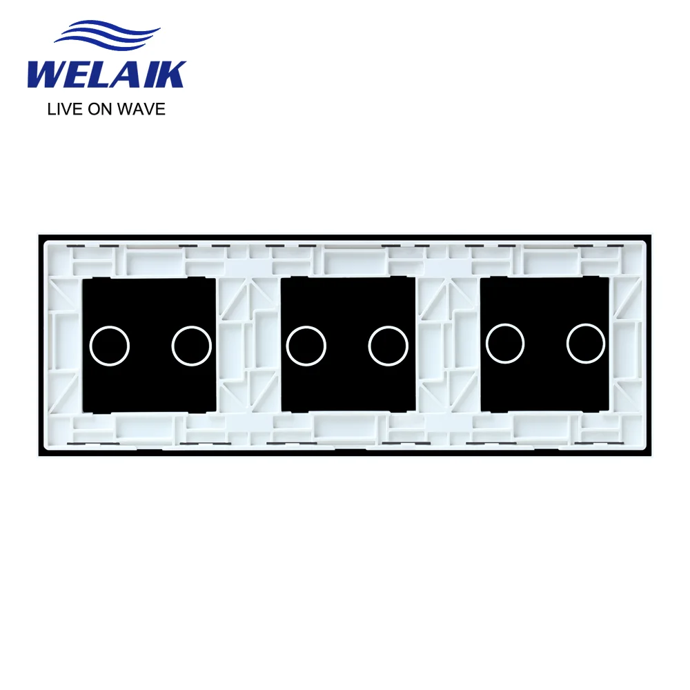 Welaik ue 3 quadro 222*80m 2gang led interruptor de toque parede luz branco cristal temperado painel vidro apenas peças diy a39222w1