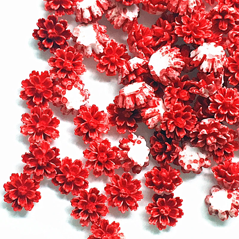 

100Pcs 12*13mm red Resin Flowers Decorations Crafts Flatback Cabochon For Scrapbooking Diy Accessories