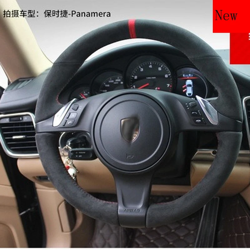 

DIY Leather Hand-sewn Car Steering Wheel Cover for Porsche Cayenne Panamera Macan 718 911 Car Accessories