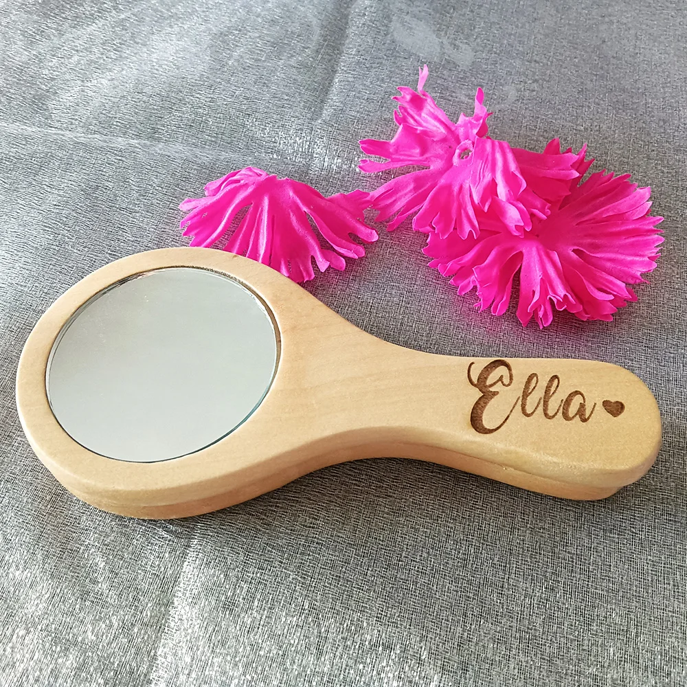 Custom Wooden Handle Portable Cosmetic Mirror, Massage Comb Set, Personalized Creative Gift, Wedding Gift, Custom Name