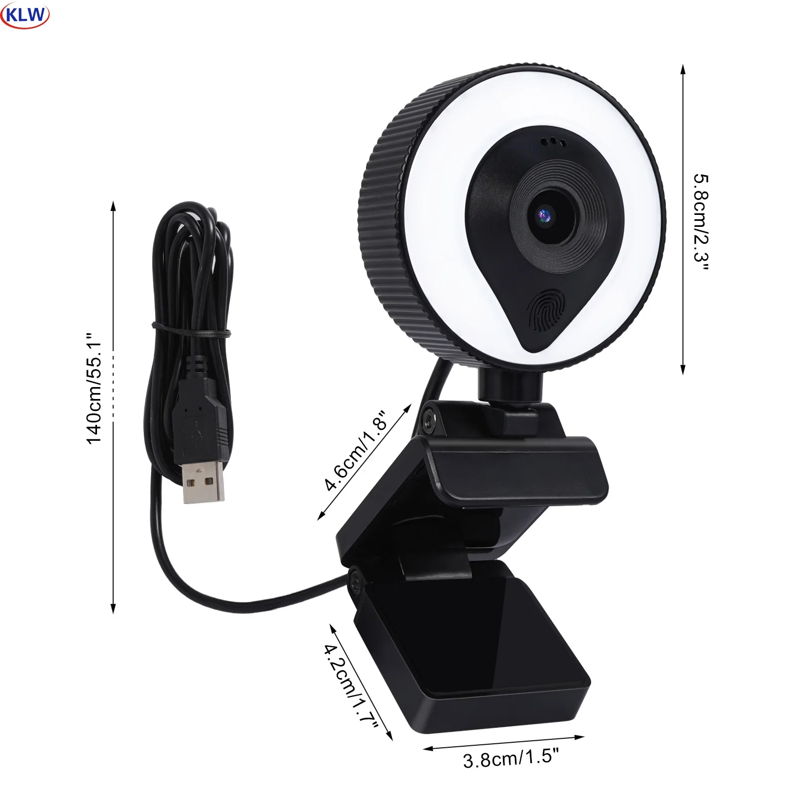 

KLW W21 2021 New Coming USB Computer Live Broadcast Beauty Camera HD 1080/2K Touch LED Fill Light Built-in Microphone