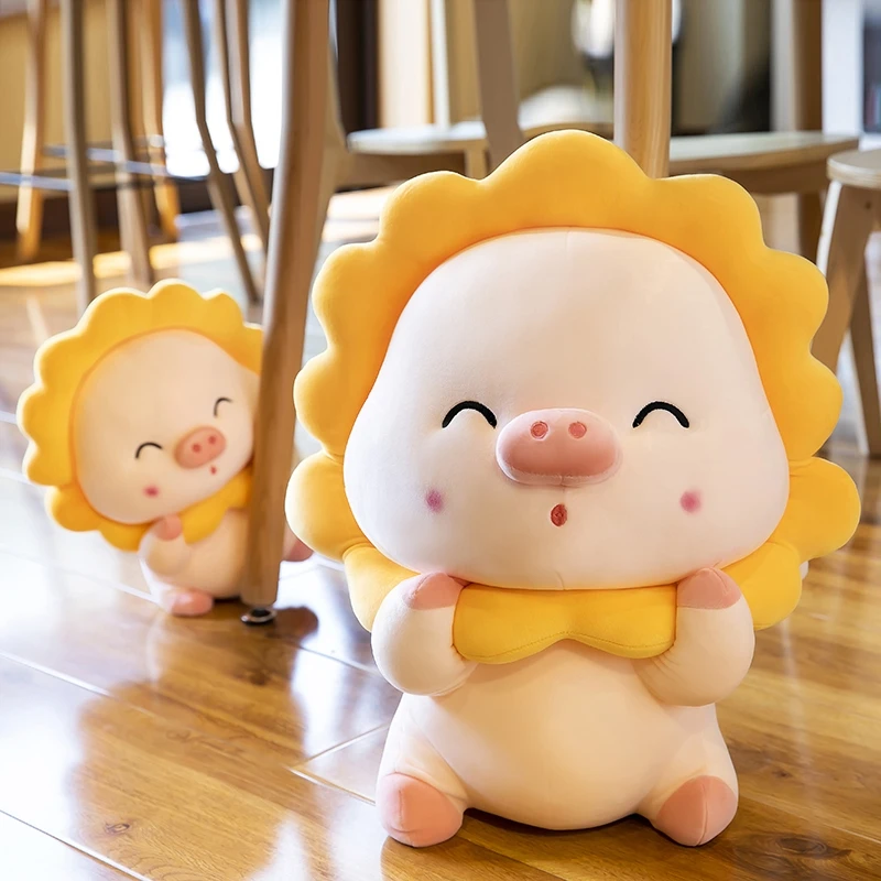 35CM Cute Sunflower Angel Pig Plush Toys Stuffed Soft Animal Pillow Kawaii Home Room Decor Birthday Gift Doll For Kids Girls