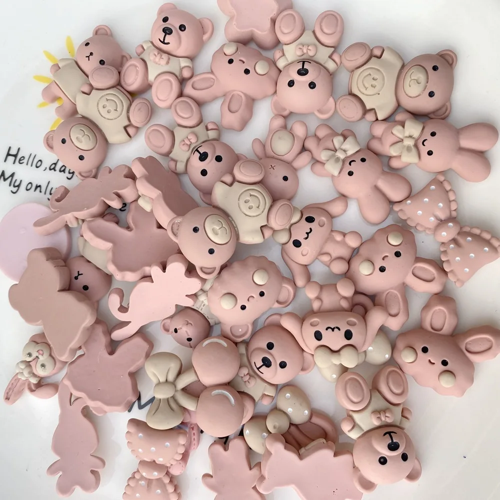 20-80Pcs Cartoon niedźwiedź kwiatowe z kokardą dziewczyna cukierki Mix mieszkanie powrót akcesoria żywiczne DIY biżuteria kapelusz telefon buta