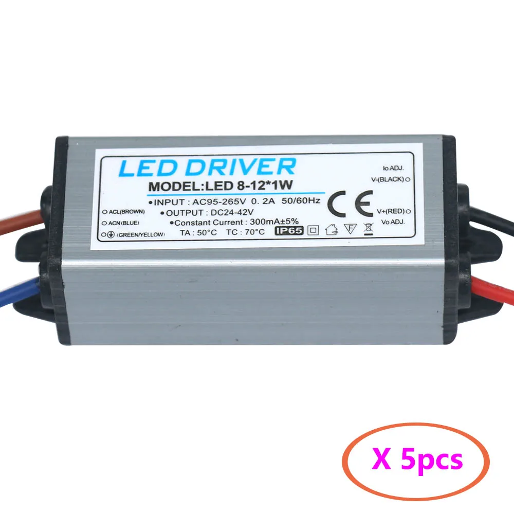 5PCS LED Waterproof Driver 25-36W 18-24W 8-12W 4-7W 1-3W Adapter Transformer AC85V-265V Power Supply 300mA For Panel Light