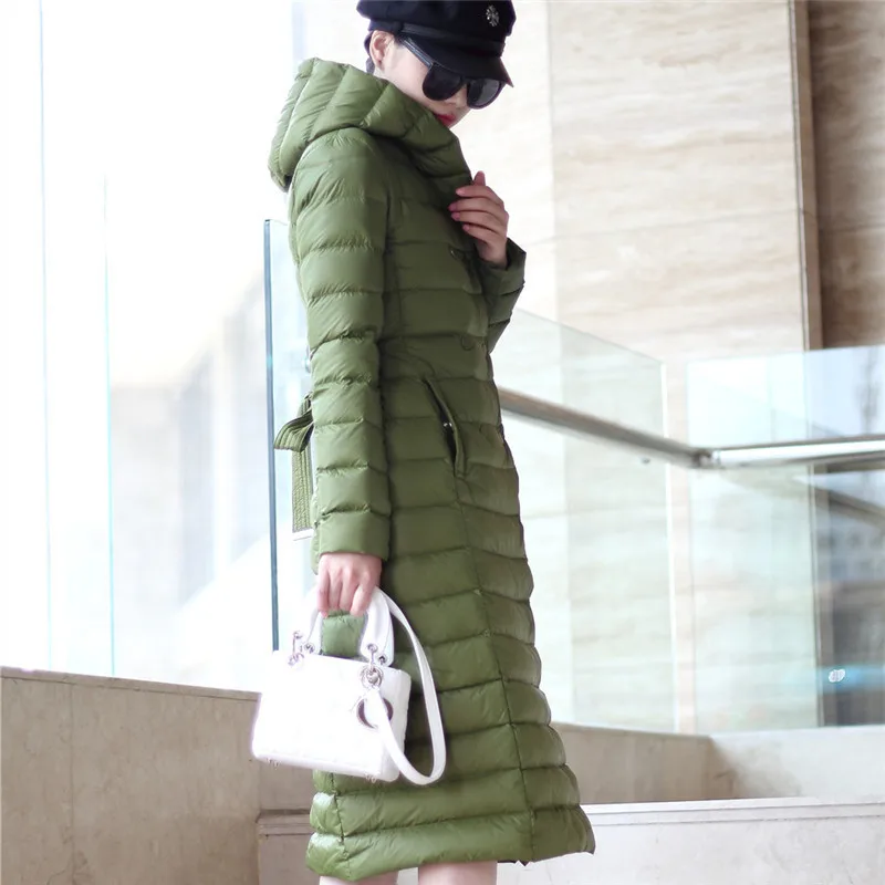 Winter Quality High Women's Coat Female White Duck Down Jacket Women Long Green Jcakets Hood Parkas Abrigo Mujer WXF171