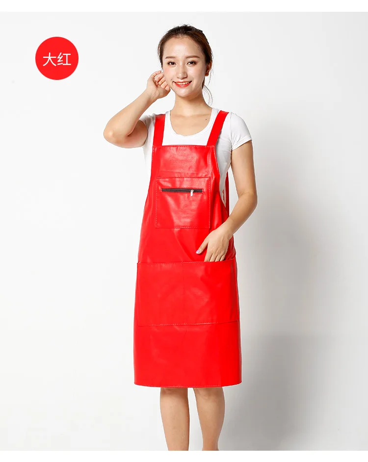 Women\'s PU Leather Vest Design Apron Waterproof and Oilproof Kitchen Cooking Gown Adult Bib Waist