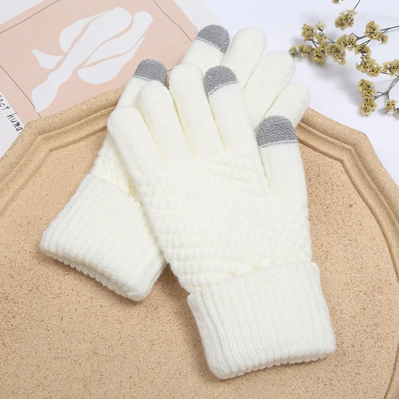 Fashion Woman Winter Warmer Wool Plus Velvet Knitted Touch Screen Gloves Couples Outdoor Riding Mittens Christmas Party Gift