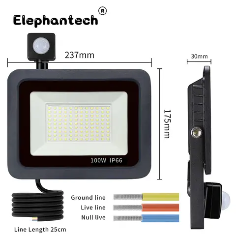 10W 20W 30W 50W 100W LED 투광 조명 220V 240V 방수 PIR 모션 센서 투광 조명 야외 벽 램프 홍수 조명 스포트라이트
