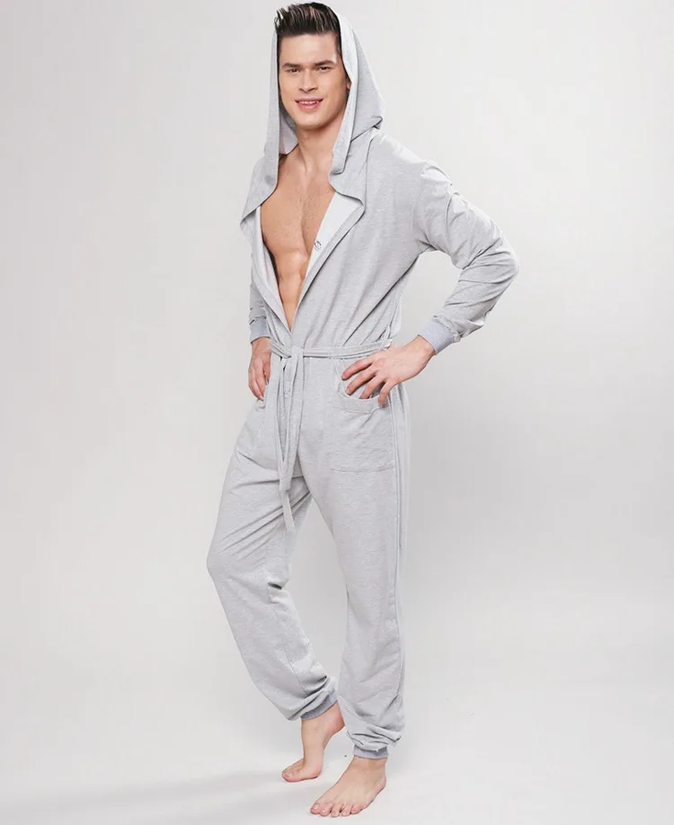 Mono Sexy de una pieza para hombre, pijama de manga larga, ropa de dormir suave para adultos, verano, M3219