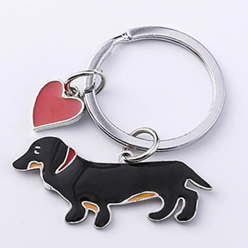 Key Chain Stainless Steel Dachshund Jewelry Dog Key Ring Women Girls Handbag Pendant Animal Jewelry Car Key Accessories