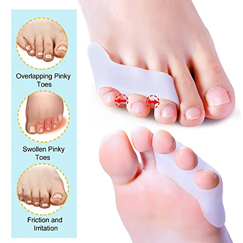 2pcs White Silicone Gel Straightener Pain Relief Toe Protector Relieve Bunion Foot Care Tools Three-Hole Little Toe Separator