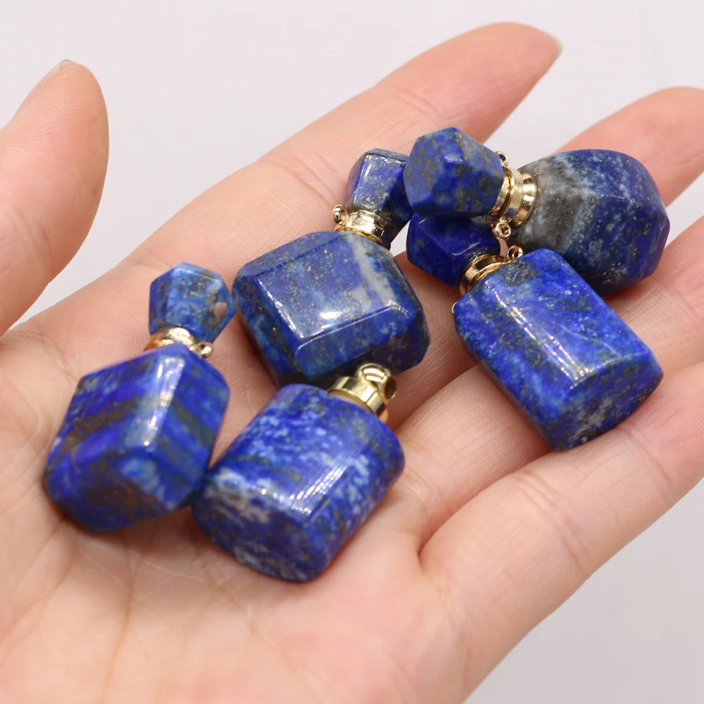 Wholesale Natural Lapis Lazuli Perfume Bottle Necklace Pendants Essential Oil Diffuser Pendant Faceted Charms Jewelry for Making