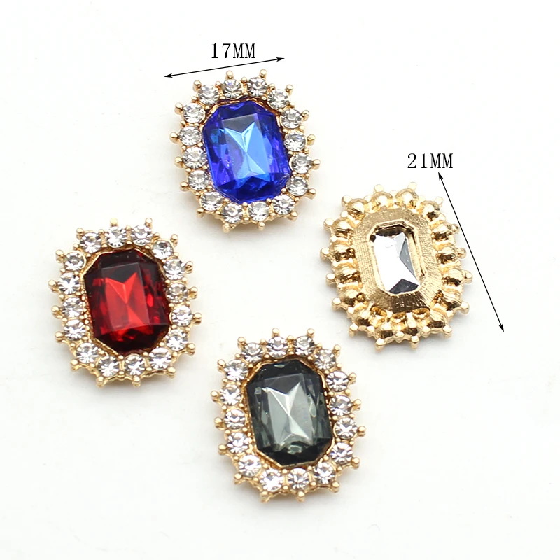 10Pcs/Lot 17*21MM Alloy Rectangular Acrylic Hollow Rhinestone Buttons DIY Handmade Exquisite Clothing Decoration Accessories