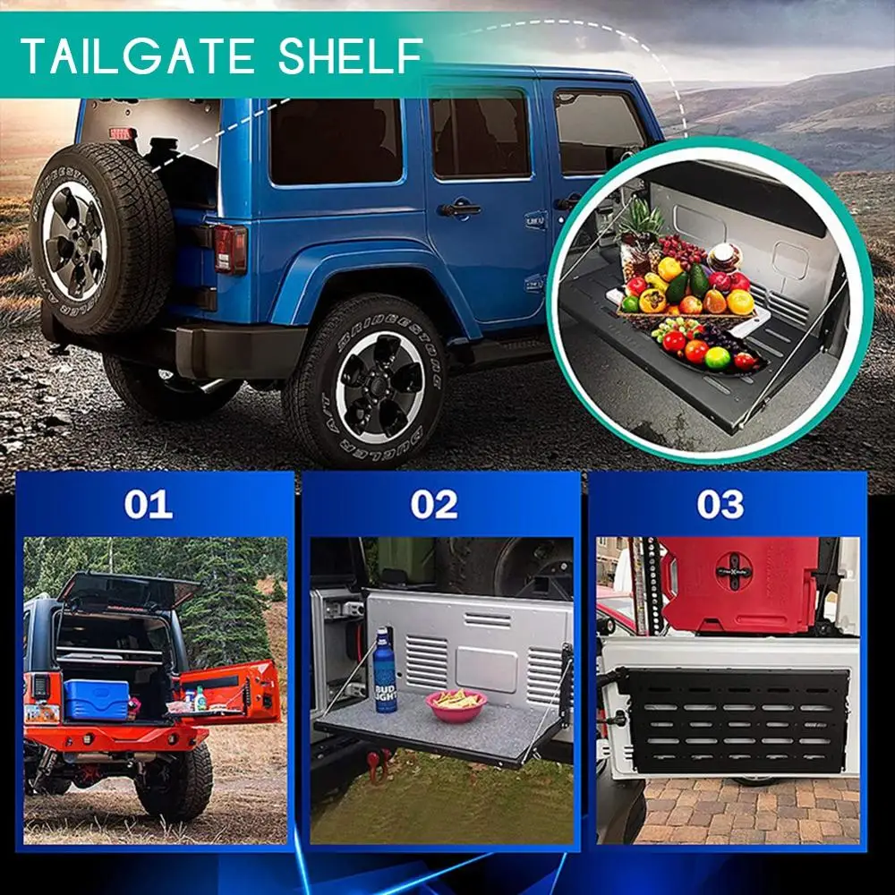 Alloy Matte Black Rear Trunk Door Mounting Tray Foldable Back Shelf Stand Fit for Jeep Wrangler JK 2007-2017
