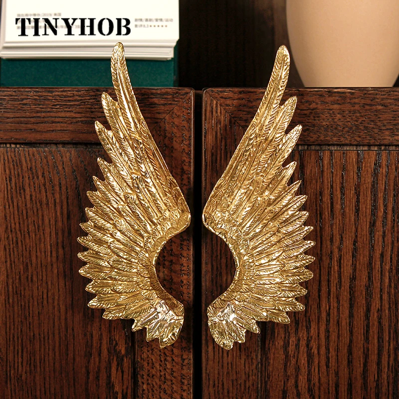 

Golden Wing Handle/ Brass Knobs European Handles Drawer Pulls Kitchen Wine Cabinet Knobs and Handles Furniture Hardware