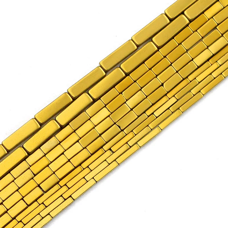 4-9mm Rectangle Cuboid Natural Hematite Stone Gold color Spacer Loose Beads For DIY Jewelry Making Bracelet Necklace Findings