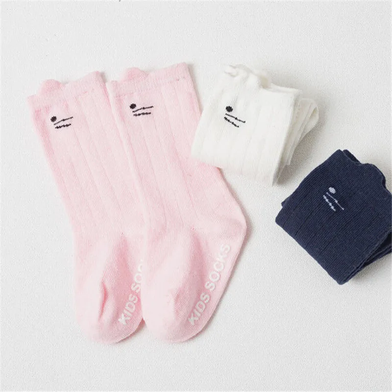 

Baby Cartoon Cat Ear Printed Socks 2019 Fashion Baby Girl Boy Cotton Sock Newest Toddler Unisex Knee High Pink/White/Navy Socks