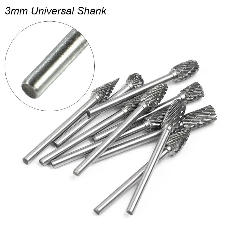 3Mm Univerial Shank โลหะวาดทังสเตนคาร์ไบด์ Burr โรตารีเครื่องตัด CNC แกะสลักเครื่องมือขัดอลูมิเนียมแกะสลัก