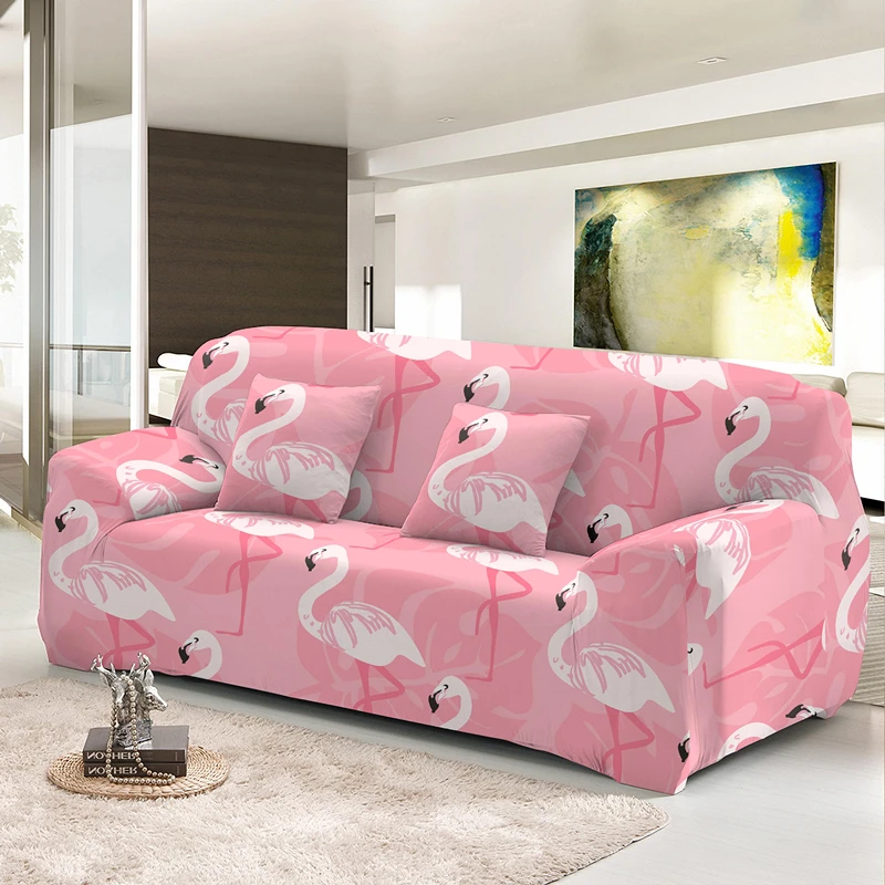 Pink Flamingo Stretch Dust-proof Sofa Cover For Living Room Decor 1/2/3/4 Seat Detachable Combination L Shape Couch Covers