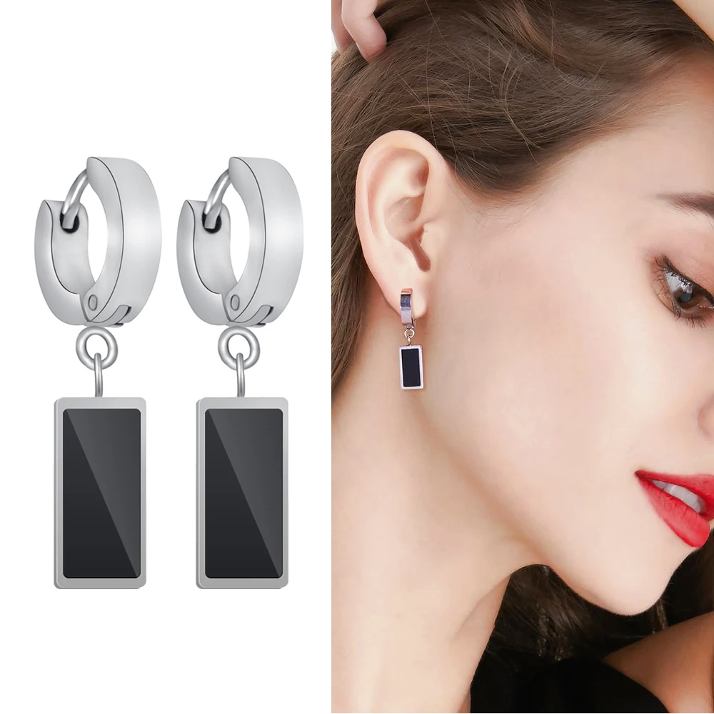 

Fashion Contracted Style Rectangle Ceramic Stainless Steel Stud Droop Dangle Black Pottery Earrings For Women Gift