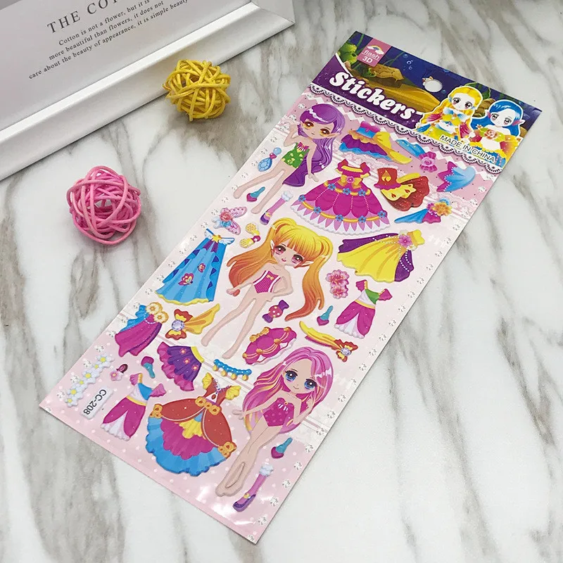 10Pcs/lot DIY Cute Princess Dress up 3D Sticker For Diary Phone Laptop Book Cartoon Kids Kawaii Bubble Beauty Stickers Girl Toys