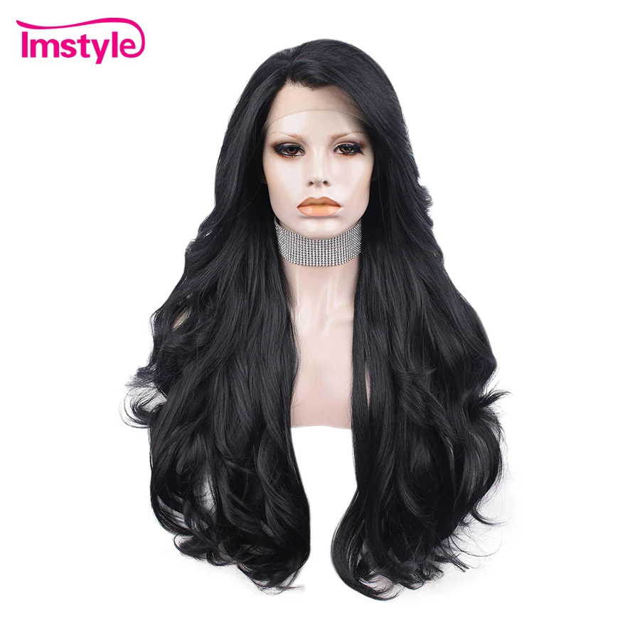 Imstyle-Perruque Synthétique Longue Noire pour Femme, Cheveux Naturels Ondulés, Fibre de Degré de Chaleur, Perruques Cosplay Douces