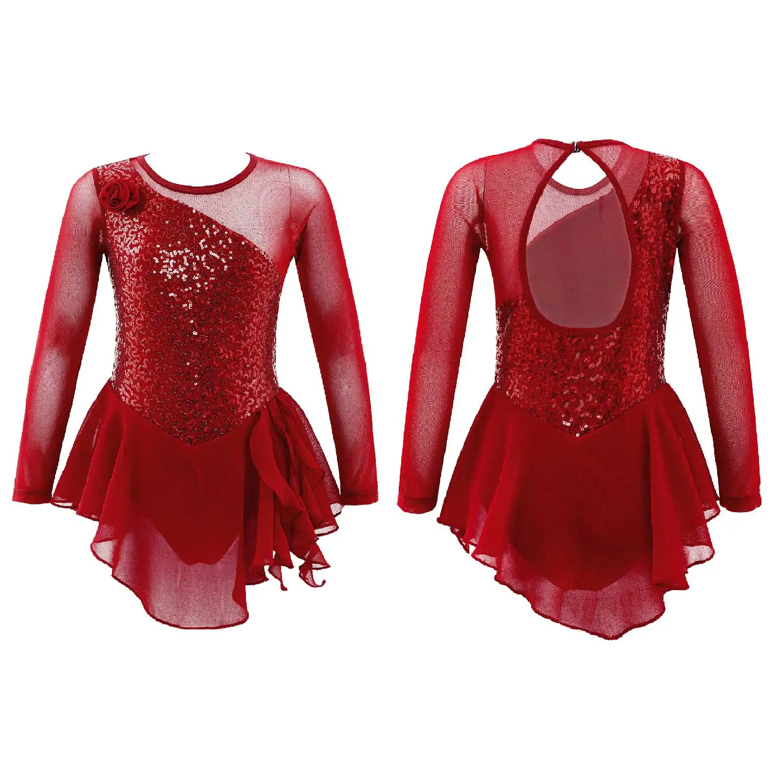 Traje de Ballet para niñas y niños, vestido de Patinaje Artístico de tul de manga larga, ropa de patinaje sobre hielo, leotardos de gimnasia, disfraces de baile