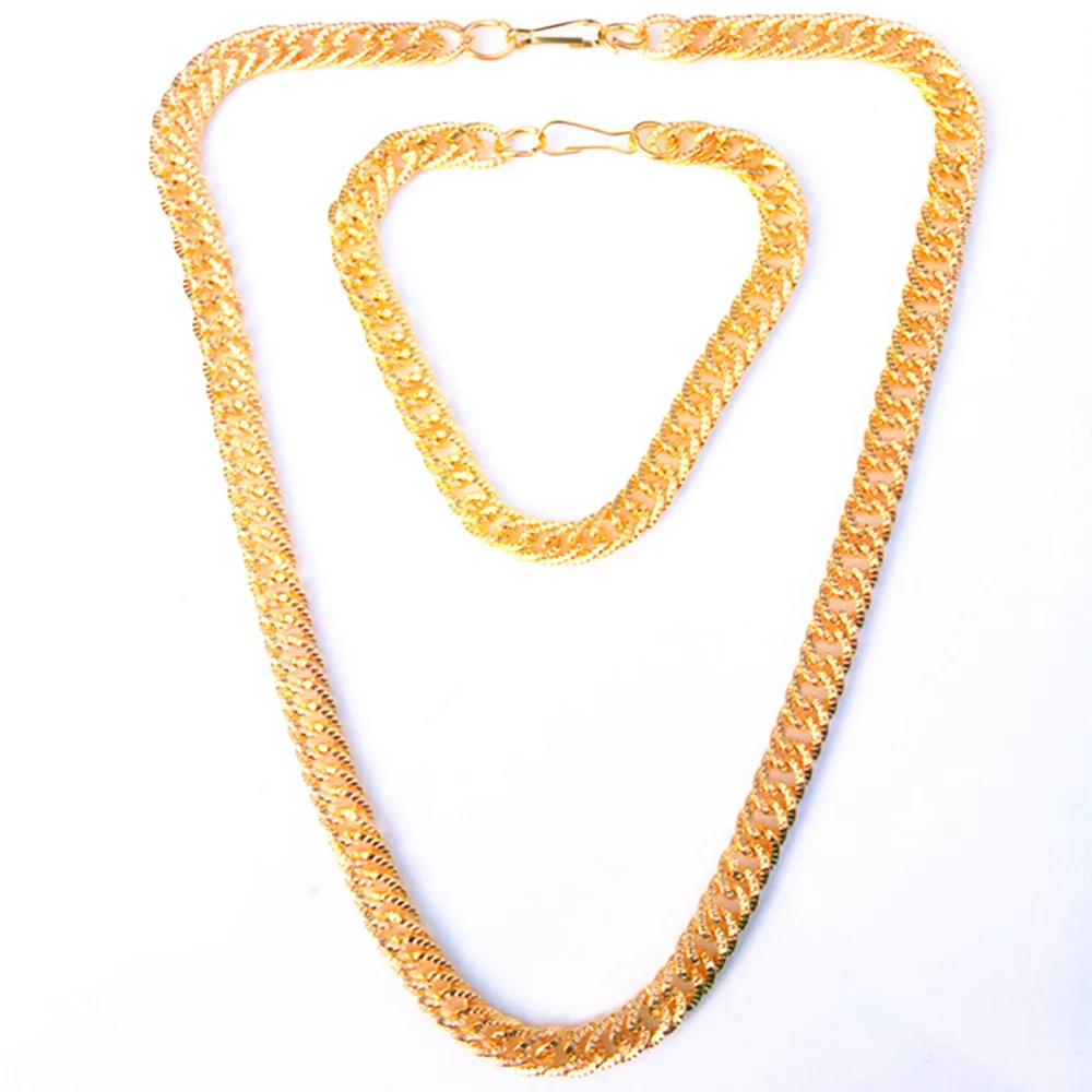 Silver/Gold plated Cuban Chain clasp necklace bracelet Sets 43CM,7MM